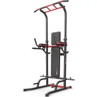 Hop-Sport HOP SPORT Power Tower mit Klimmzugstange, Hantelbank & Dip-Station, Fitnessgerät für Zuhause, Calisthenics und Krafttraining, Freistehend, 150 kg