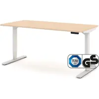 Assmann Elektrisch höhenverstellbarer Schreibtisch Y-Line Curved Sand Weiß, 120x70cm, Memoryfunktion, 2-fach-Motorik