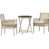 vidaXL Möbel 3-tlg. Garten-Bistroset mit Kissen Beige Poly Rattan - Gartenstühle 3334966