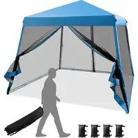 Costway 3x3 m Pop Up Pavillon mit Moskitonetz und Sandsäcke, Faltpavillon faltbar, UV-Schutz 50+, Gartenzelt Partyzelt stabil, Gartenpavillon für Garten, inkl. Rolltasche (Blau)