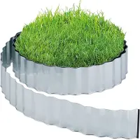 Relaxdays Rasenkante 15m, Beetbegrenzung aus Metall, verzinkt, flexibel, Umrandung f. Beet oder Rasen, 16cm hoch, silber