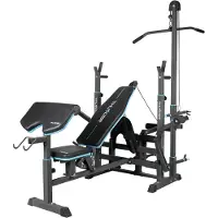 Thunder Hantelbank VIGOR-C mit Latzugturm und Langhantel-Ablage, Curlpult und Butterfly-verstellbare Trainingsbank, bis 120kg belastbar, Bauchtrainer