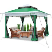 VOUNOT Pavillon 3,6x3,6m, Pop Up Partyzelt mit Mesh Sides & Doppeldach Faltpavillon Grün