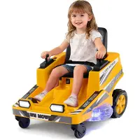Costway Kinder Elektroauto, 12V Elektro Rasenmäher mit doppelten Steuerhebeln, LED-Lichter, Dreh- und Wende-Funktion Elektrofahrzeug für Kinder 3+Gelb