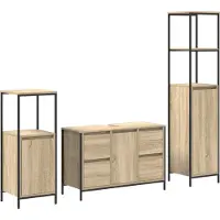 vidaXL Möbel 3-teiliges Badezimmermöbel Set Sonoma Eiche Holzwerkstoff - Badspiegel 3328380
