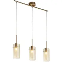 Licht-Erlebnisse Pendelleuchte Rauchglas Metall E14 H: max. 130 cm in Messing Champagner 3-flammig länglich Modern