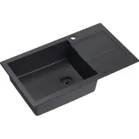 Quadron Spülbecken 1-Becken Spüle | Größe: 78 x 45 x 18,5 cm | CHRISTIAN 136 | Küchenspüle Granitspüle aus GraniteQ mit Siphon | Schwarz
