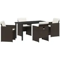 vidaXL Möbel 5-teiliges Garten-Essset mit Kissen Braun Poly-Rattan - Gartenstühle 3379953