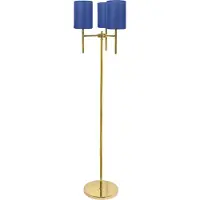 Licht-Erlebnisse Stehlampe Messing Stoff E27 153,5 cm in poliert Blau 3-flammig Klassisch