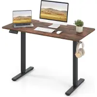 Costway 120x60 cm Höhenverstellbarer Schreibtisch, elektrischer Stehschreibtisch mit Haken, Kabelmanagement, Memory Funktion&Kollisionschutz (Braun)