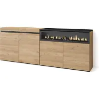 Skraut Home Sideboard, Highboard, 200x35x75cm, 4 Türen, Elektrokamin. farbe Eiche