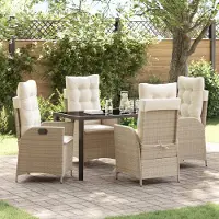 vidaXL Desgin 5-teiliges Garten-Ess-Set mit Kissen Beige Poly-Rattan - Gartenstühle 3380507