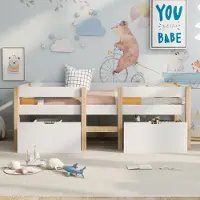 STILVORA Kinderbett 90×200 mit 2 Schubladen und Rausfallschutz,Holzbett mit Lattenrost,Jugendbett ohne Matratze,Weiß+Eiche