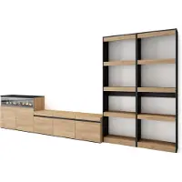 Skraut Home Wohnwand Wohnzimmer, 370x35x186cm, Für TV-Geräte bis zu 65", Elektrokamin, Eiche und Schwarz