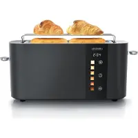 Arendo Toaster 2 Scheiben, Langschlitztoaster, Langschlitz, Edelstahl, 1000W, Display mit Restzeitanzeige, Brötchenaufsatz, Defrost Funktion, Wärmeisolierendes Gehäuse, Touch Display, schwarz