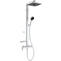 Ideal standard Ceraflow Alu+ Duschsystem mit Brausearmatur, 2 Ablagen, 2-Funktions-Handbrause, eckige Kopfbrause, BE204SI, Farbe: Silver