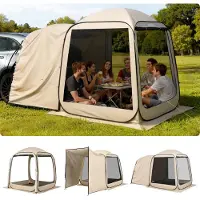 Vevor Campingzelt, 182,88x182,88 cm, Pop-Up-Zelt für SUV-Heckklappe, tragbares Partyzelt 4-6 Personen mit Tragetasche, Seitenwände aus Netz, für Camping, Garten und Outdoor-Aktivitäten, Beige