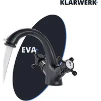 KLARWERK EVA | Vintage Wasserhahn Bad Schwarz matt Badarmatur | Retro Edelstahl Armatur für Waschbecken | Hotel Gastro Mischbatterie 2 Anschlüsse