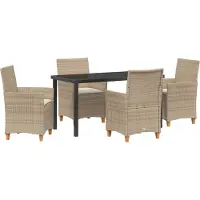 vidaXL Möbel 5-teiliges Gartenmöbel-Set mit Kissen Beige Poly-Rattan - Gartenstühle 3381081