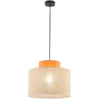 Licht-Erlebnisse Hängelampe Stoff Metall E27 Ø 38 cm H: max. 170 cm Schwarz Natur Orange rund Retro