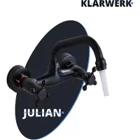 KLARWERK JULIAN | Mischbatterie Wandmontage Armatur Schwarz gebürstet | Küche Bad Vintage Wasserhahn Wand Edelstahl Gastronomie 360° drehbar