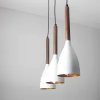 Licht-Erlebnisse Pendelleuchte Weiß Gold 3-flammig höhenverstellbar B: 56 cm Metall Holz Hängelampe Esstisch Küche