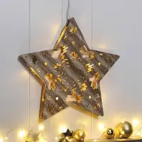 Gravidus LED Holzstern 12 warmweiße LEDs Weihnachtsdeko Innen Batteriebetrieb