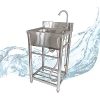 Lemodo Spültisch freistehend, Wasserhahn mit Gartenschlauch-Anschluss, Spülbecken, Größe M