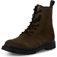 Tamaris Schnürstiefelette , Damen, Gr. 37, Textil, grün (khaki), Veloursleder, unifarben, Schuhe Schnürstiefelette, Blockabsatz, Schnürboots, Herbstschuh mit Ziernähten