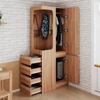 STILVORA Kleiderschrank mit vier seitliche Schubladen Garderobenschrank mit Staufächern Highboard mit offenem Hängebereich Holzfarbe