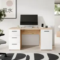 Forte NET307 Schreibtisch 140, moderner Schreibtisch mit 3 Schubladen und 1 Schranktür, Holzwerkstoff, Weiß mit Artisan Eiche Holzdekor, 138,2 cm breit x 75,3 cm hoch x 60 cm tief