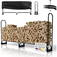 Juskys Kaminholzregal L 260x117x36 cm, außen aus Metall mit Abdeckungung, Feuerholzregal