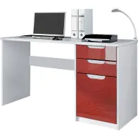 Vladon Schreibtisch Logan, Germany, Bürotisch mit 2 Schubladen und 1 Tür, Weiß matt/Bordeaux Hochglanz (129 x 76 x 60 cm)