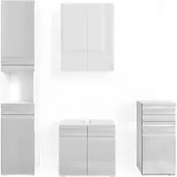 Vicco Badmöbel-Set Fredd Weiß Hochglanz 4 Teile, Model 30430