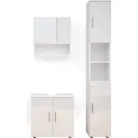 Vicco Badmöbel-Set Irma Weiß Hochglanz 3 Teile, mit Hochschrank, Model 36126