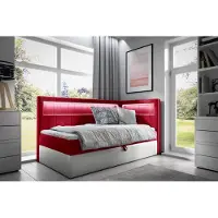 Fun-Möbel Boxspringbett Gästebett Kinderbett FABIAN Nr.3 90x200cm Weiss-Rot Seite Rechts