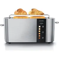 Arendo Toaster 2 Scheiben, Langschlitztoaster, Langschlitz, Edelstahl, 1000W, Display mit Restzeitanzeige, Brötchenaufsatz, Defrost Funktion, Wärmeisolierendes Gehäuse, Touch Display, silber