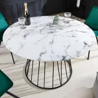 Riess Runder Esstisch PARIS Ø120cm weiß Marmor-Design Glas schwarzes Metallgestell Esszimmertisch Tisch