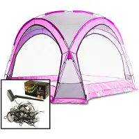 Bituxx Pavillon Partyzelt Pink mit 2x10m Lichterkette Solar-/Akkubetrieben MS-18917