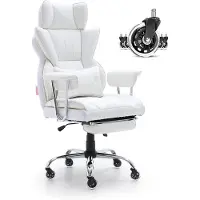 Vevor Bürostuhl Kunstleder Weißer Chefsessel mit Fußstütze, Schreibtisch Drehsessel Höhenverstellbar 0–80 mm, 181,43 kg Tragfähigkeit, Chefsessel Bürostuhl 860 x 610 mm Rückenlehne Drehsessel