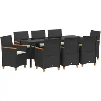 vidaXL Best Möbel 9-teiliges Garten-Esszimmer-Set mit Kissen Schwarz Poly-Rattan - Gartenstühle CHY190255