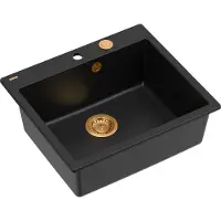 Quadron Spülbecken 1-Becken Spüle | Größe: 57 x 50 x 22 cm | MORGAN 110 | Unterbauspüle Granitspüle aus GraniteQ mit Siphon | Matt Schwarz & Kupfer