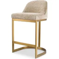 Demotex GmbH Casa Padrino Luxus Barstuhl Sandfarben / Messing 53 x 48 x H. 91 cm - Gepolsterter Edelstahl Barhocker - Bar Möbel - Luxus Möbel - Luxus Qualität