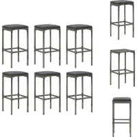 vidaXL Barhocker mit Kissen 6 Stk. Grau Poly Rattan - Barhocker