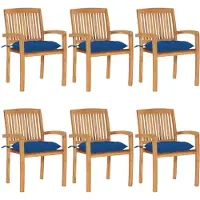 vidaXL Cloris Designermöbel Stapelbare Gartenstühle mit Kissen 6er Set Massivholz Teak 2024 Neu