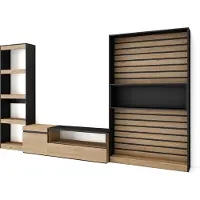 Skraut Home Wohnwand Wohnzimmer, 320x35x186cm, Wohnzimmer Möbel, Eiche und Schwarz