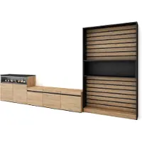 Skraut Home Wohnwand Wohnzimmer, 360x35x186cm, Für TV-Geräte bis zu 65", Elektrokamin, Eiche und Schwarz