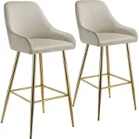 TecTake - 2er Set Barhocker Avane - Gepolsterter Barhocker mit Rückenlehne - Barhocker - Ergonomischer Barhocker mit Fußstütze - Esszimmerstuhl mit Polsterung in Samtoptik - Stabile Stahlbeine mit