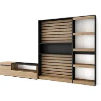Skraut Home Wohnwand Wohnzimmer, 320x35x186cm, Wohnzimmer Möbel, Eiche und Schwarz