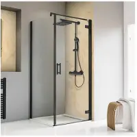 Schulte Duschtür mit Seitenwand mit Pendeltür TouraPlus ExpressPlus 100 x 100 x 200 cm Profil schwarz Klarglas schmutzab